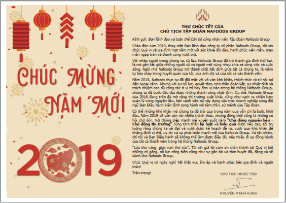 Thư chúc tết 2019 của Chủ tịch HĐQT/TGĐ Nafoods