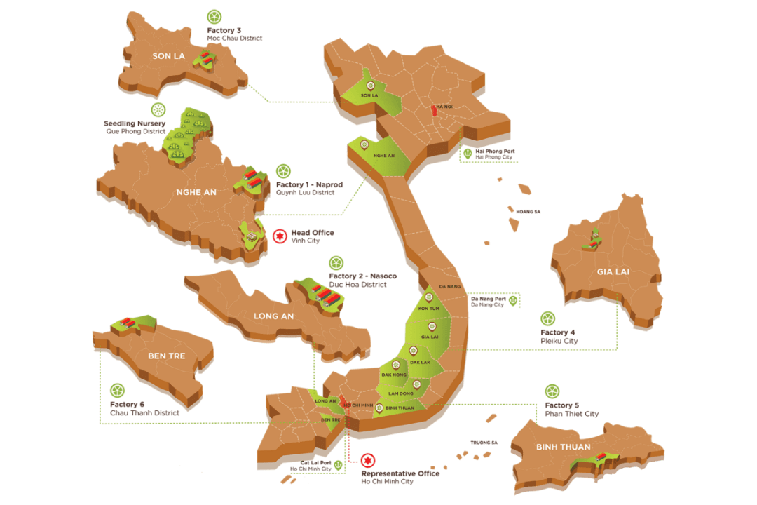 Big chain of factories throughout Vietnam