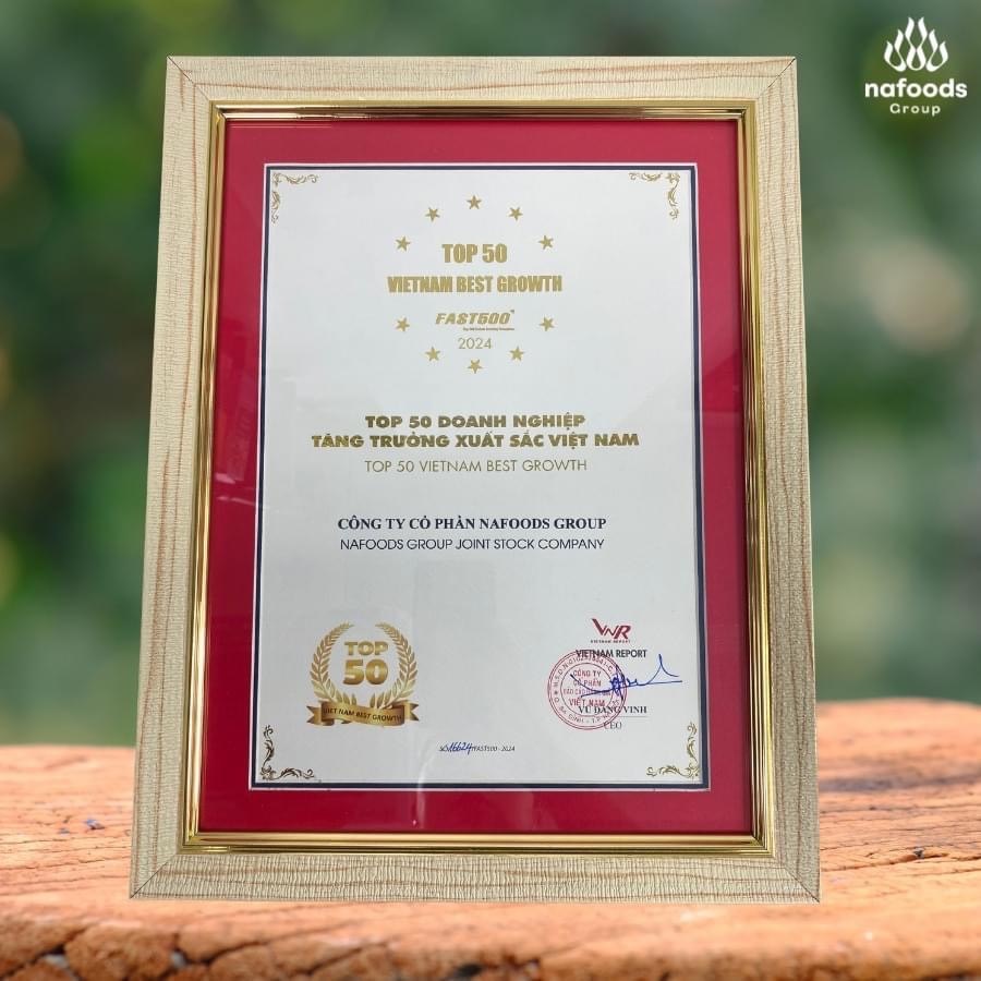 Nafoods certification in the top 50 excellent growth enterprises in Vietnam