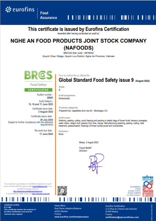 Napro factory's brc certification