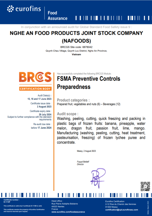 Napro factory's fsma certification