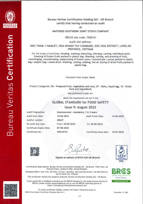 Nasoco factory's brc certification