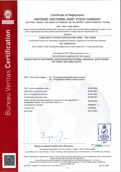 Nasoco factory's fssc certification