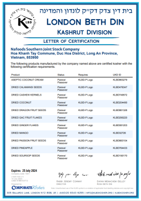 Nasoco factory's kosher certification